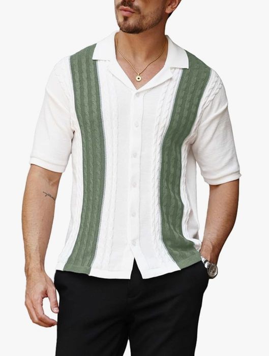 Koszula męska z krótkim rękawem, biało zielona, rozmiar S, HYPESTFIT