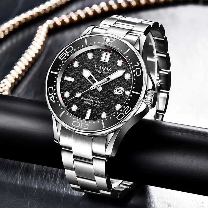 Zegarek kwarcowy sportowy Lige 43mm bransoleta datownik mocna luma BOX