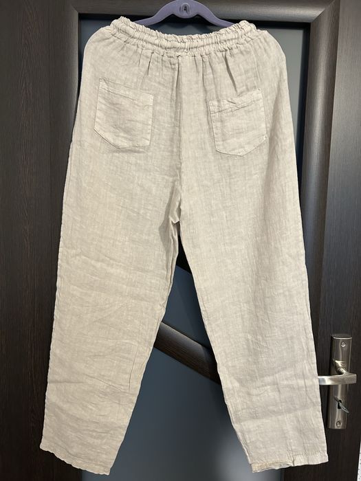 Spodnie lniane Gioya kolor beż rozmiar uniwersalny