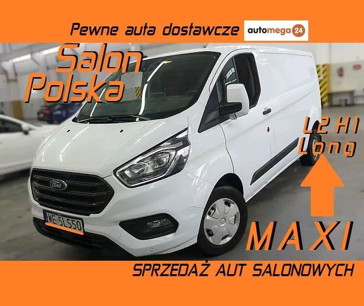 Ford CUSTOM 300L LONG MAXI L2H1 Wzmocniony Hak 2,8t. Mocny silnik 2.0 130KM EURO6 HOMOLOGACJA VAT-1  Salon Polska, Pierwszy wł. Niski przebieg, Serwisowany, Bogate wypo..!