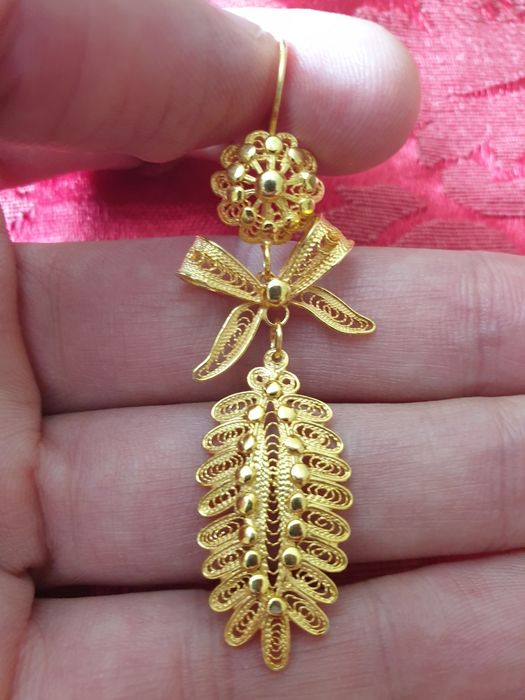 Brincos filigrana prata dourada