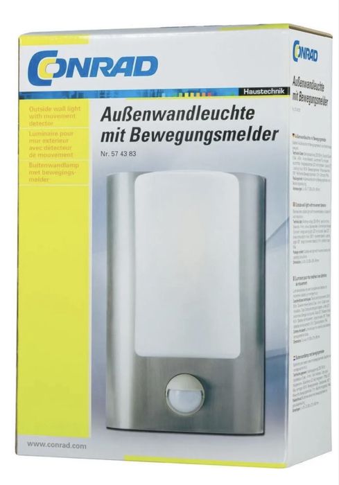 Lampa zewnętrzna z czujnikiem ruchu Conrad Electronic RWB002 – NOWA