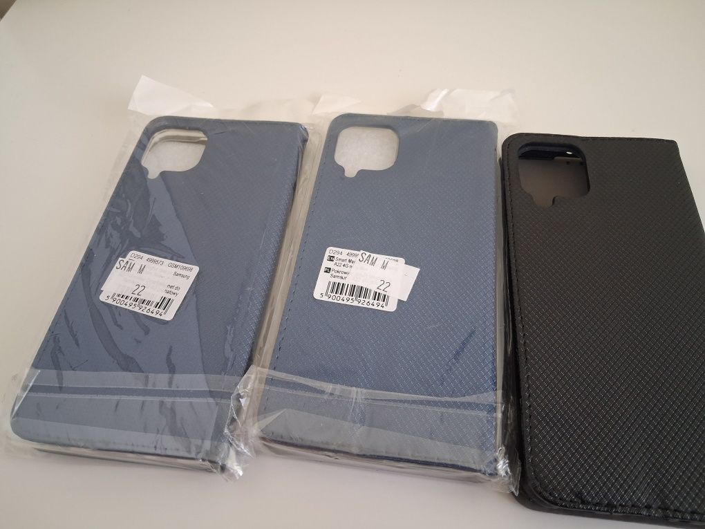 Etui do telefonu ssung A22/M22 nowe z klapka czarne i granatowe