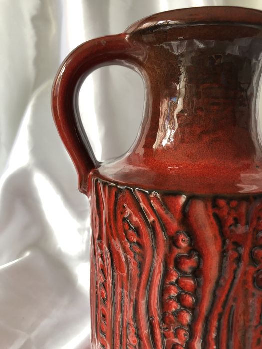 Wazon z uchem, czerwony, Carstens, W.Germany, midcentury, vintage