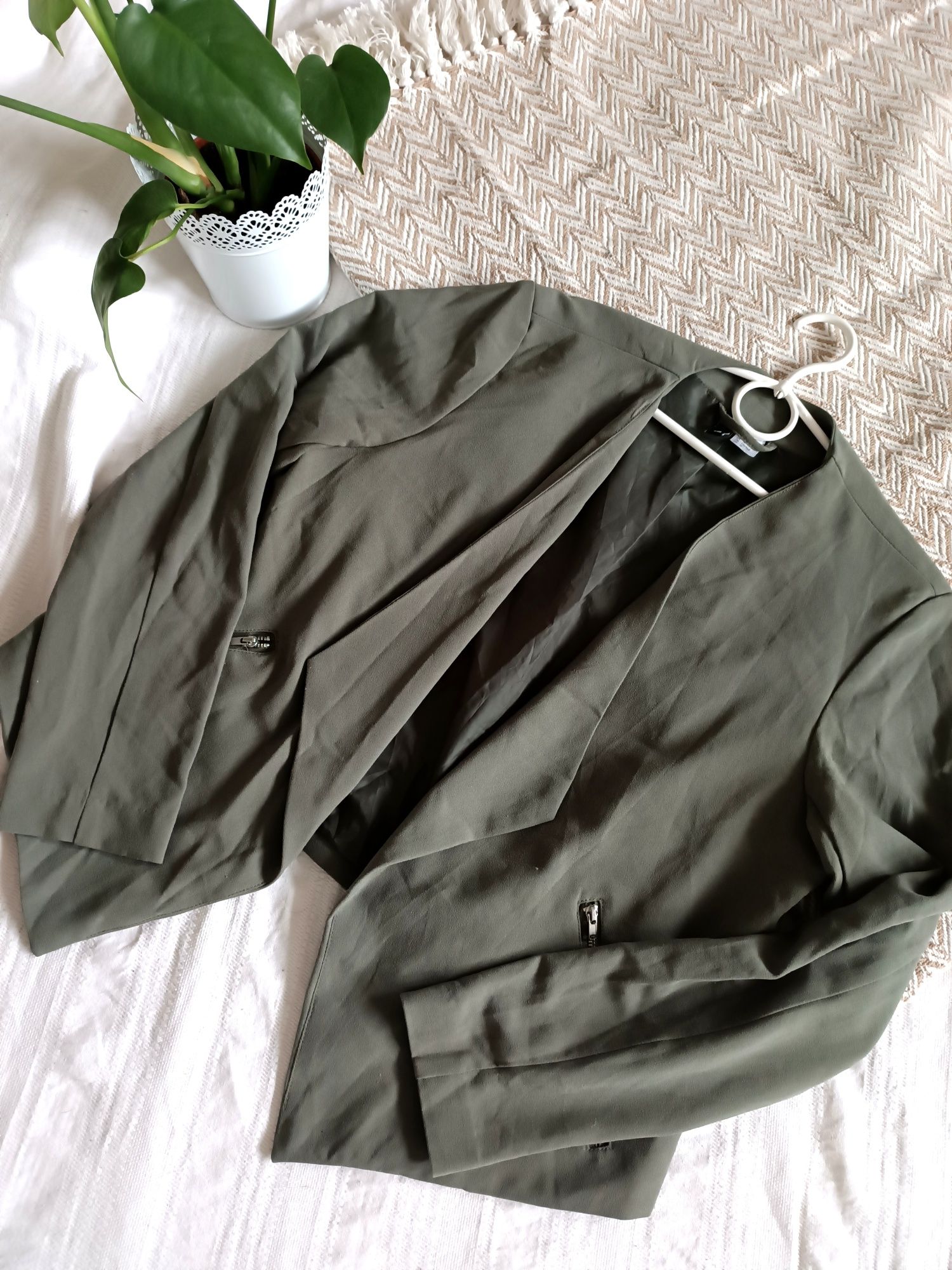 Marynarka krótki trencz H&M rozmiar 42 XL zielony Khaki