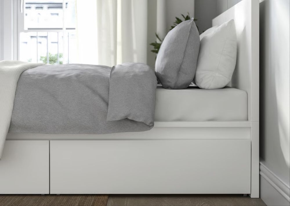 Estrutura de Cama COMPLETA c/4 gavetões, estrado, branco, 180x200 cm