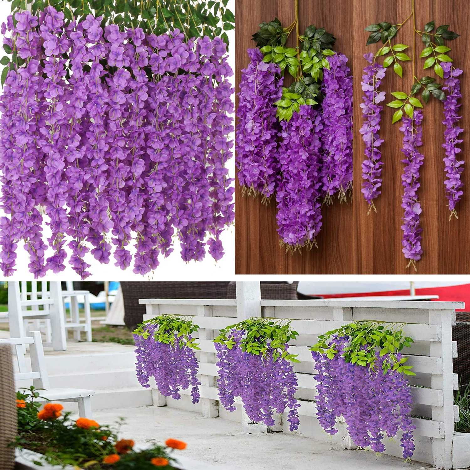 Sztuczne Kwiaty Wisteria Glicynia Girlanda Fioletowa Zestaw 12 sztuk