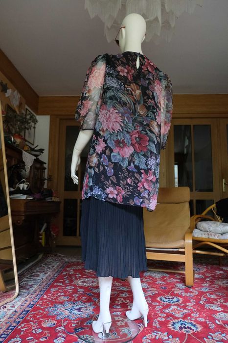 szyfonowa zwiewna letnia długa sukienka kwiaty vintage 80s maxi fairy