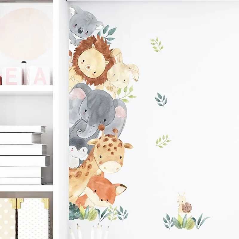 Naklejka zwierzęta malowana do pokoju dziecka kolorowa ozdoba