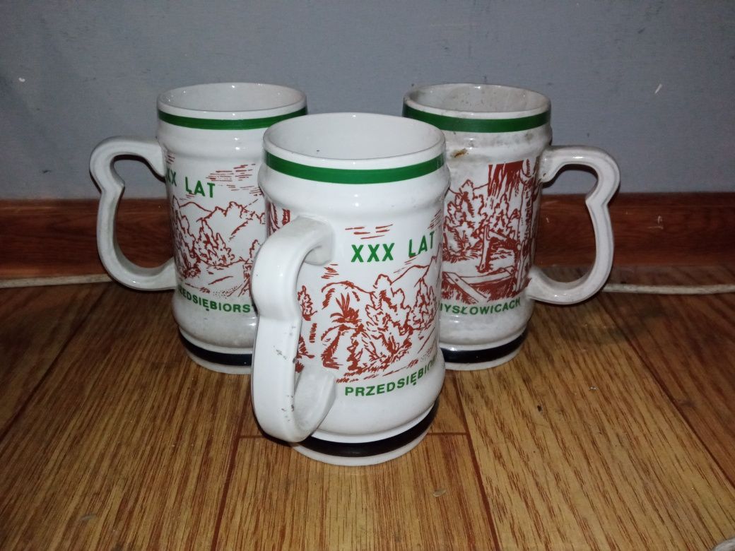 3 stare kufle ceramiczne wysokość 16cm