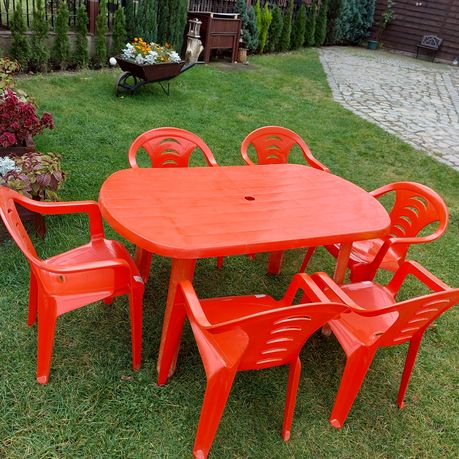 Zestaw ogrodowy czerwony stół 6 krzeseł
