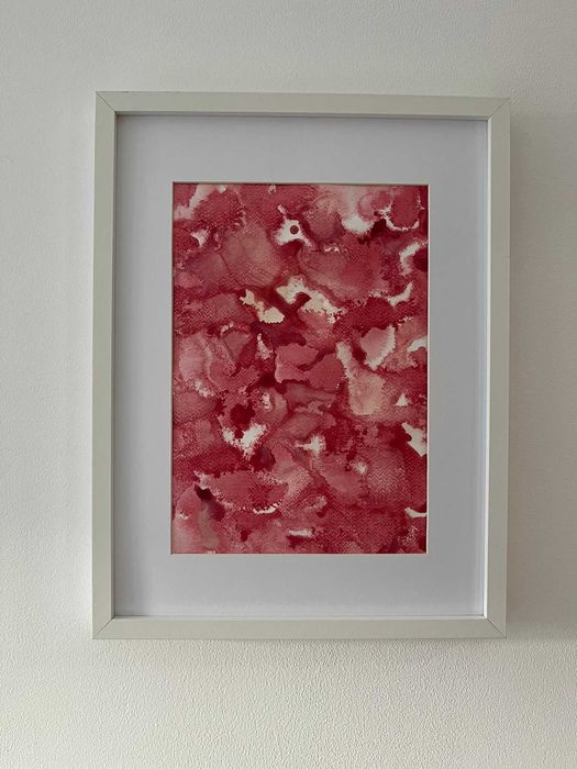 Pintura abstrata em acrílico em tons de rosa com moldura 30x40