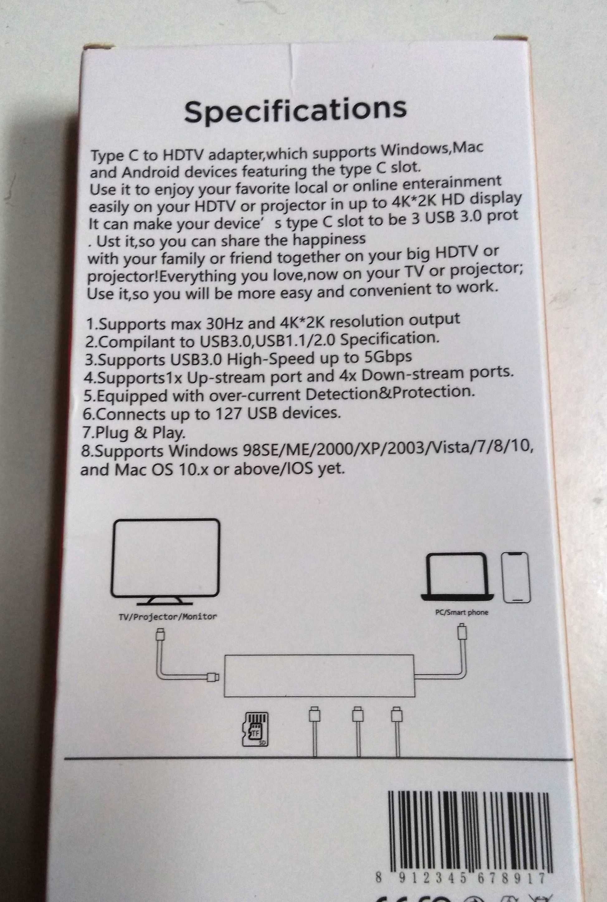 Hub 6 em 1, usb type c, adaptador para usb 3.0, HDMI, cartões SD