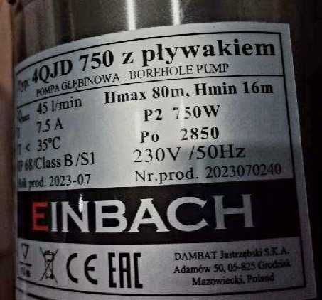 Pompa głębinowa 4 QJD 750 45L/min 750W Do studni kręgowych i nie tylko