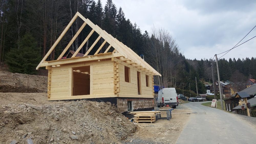 Dom drewniany z bali bala płaza na zgłoszenie bez pozwolenia 35m 70m