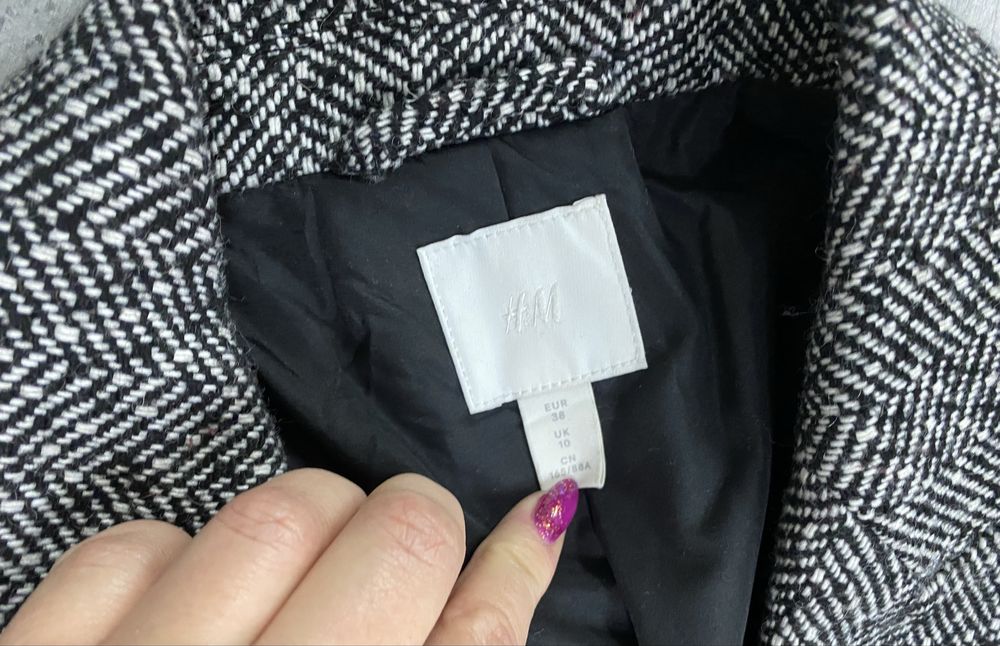 Żakiet jodełka czarno biały H&M m-l