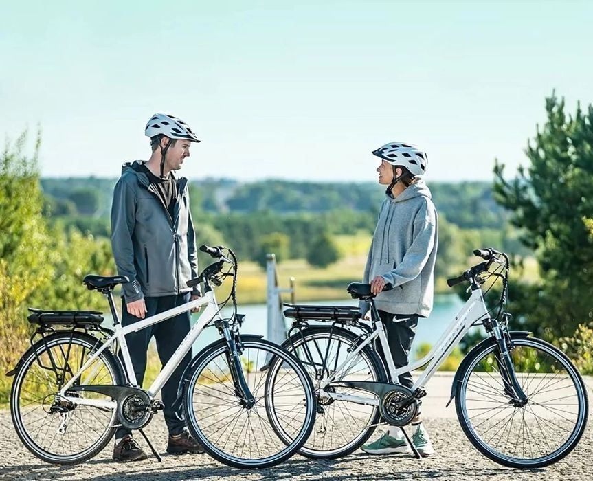 Elektryczny Rower Trekkingowy 28 ALU Męski Bagażnik Światła 5 Trybów