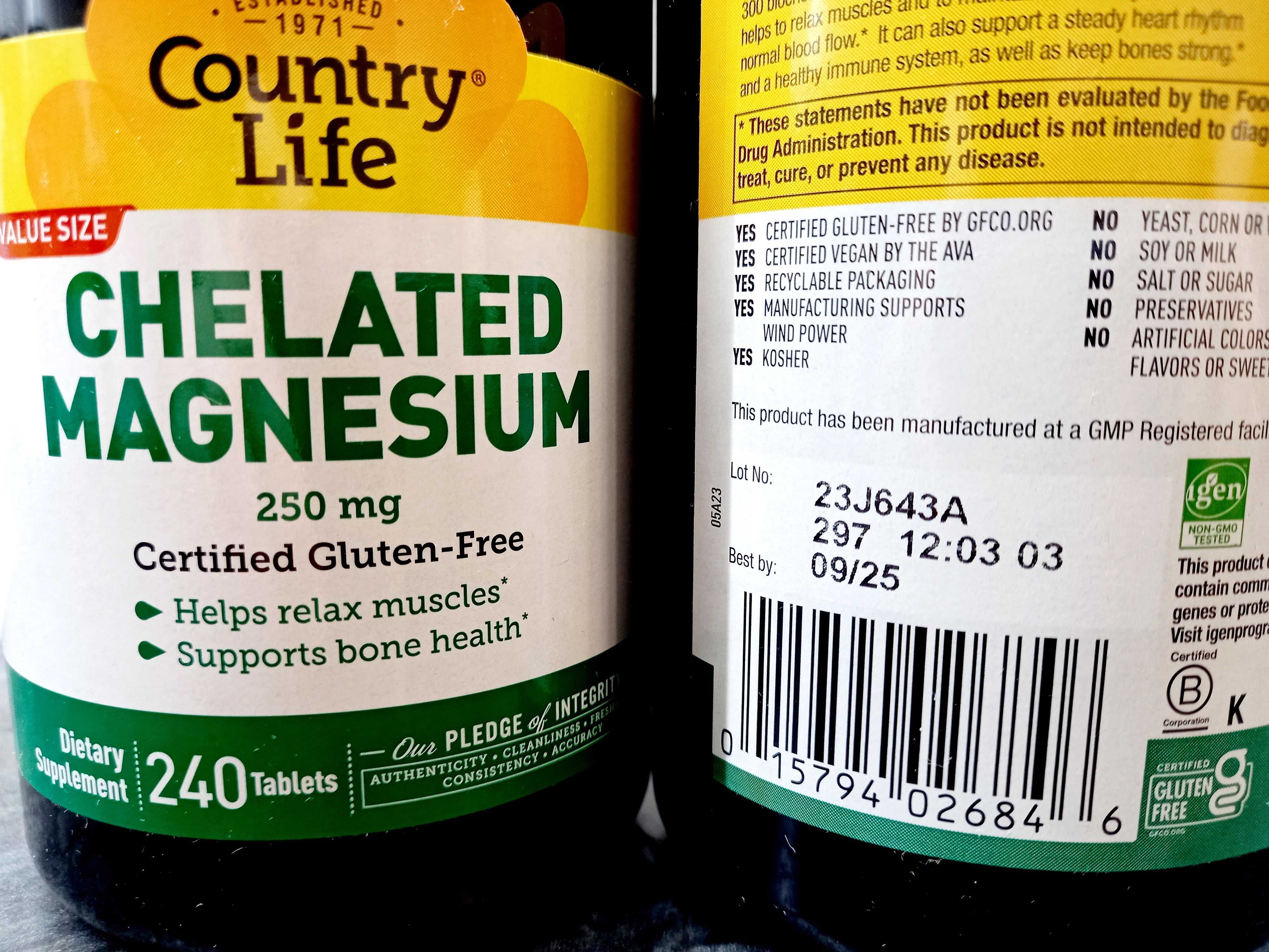 Country Life, Chelated Magnesium 250 мг (240 таб.) магний хелат магній
