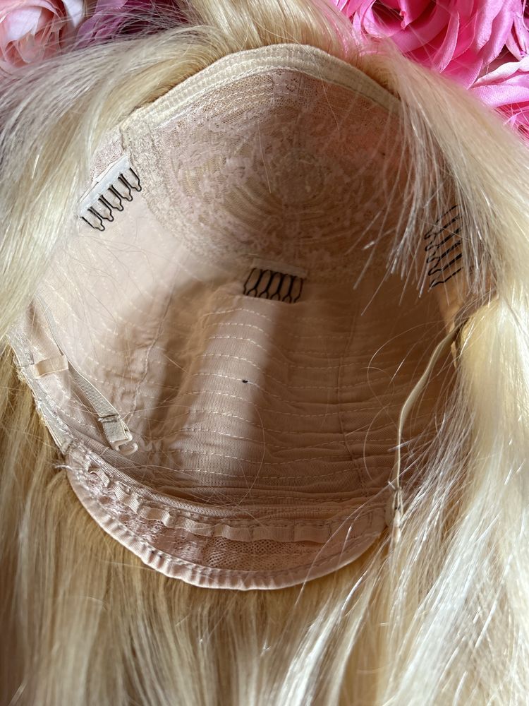 Peruka blond z grzywką naturalna ludzkie włosy human hair wig