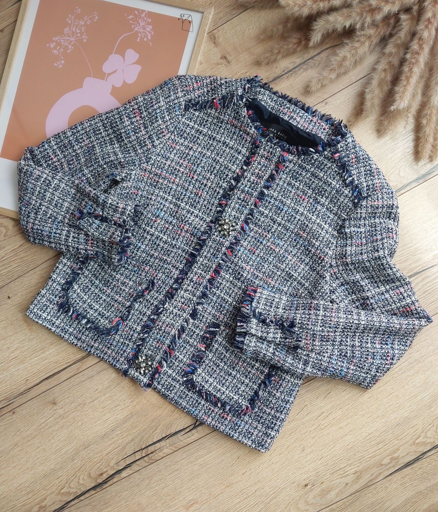 Żakiet Zara Marynarka Old Money Tweed Tweedowa klasyczna