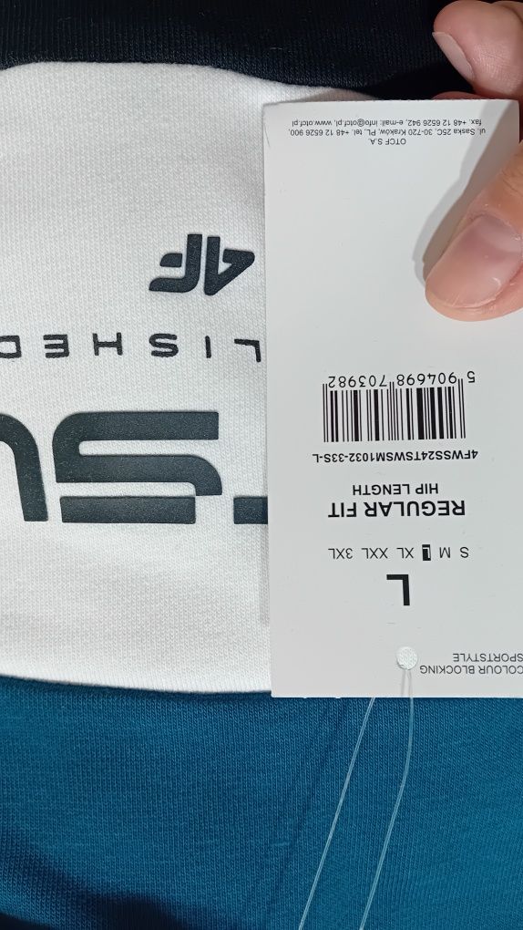 Nowa! Oryginalna 4F bluza z kapturem L męska wkładana niebieska (982)