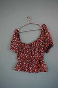 Crop top t-shirt hiszpanka Primark L 40 kwiaty kwiatki czarna czerwona