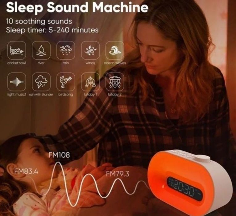 Часы будильник радио RGB led белый шум