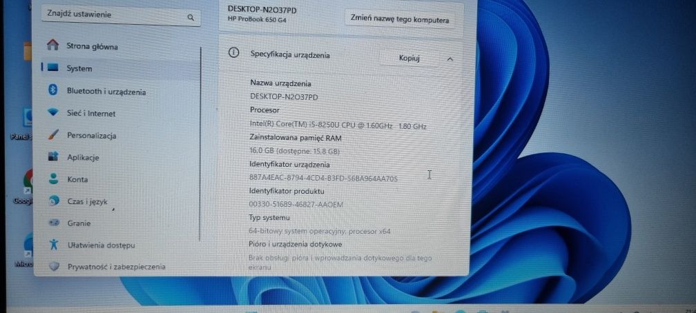 Laptop hp probook 650 g4 i5-8250/16gb/ssd256