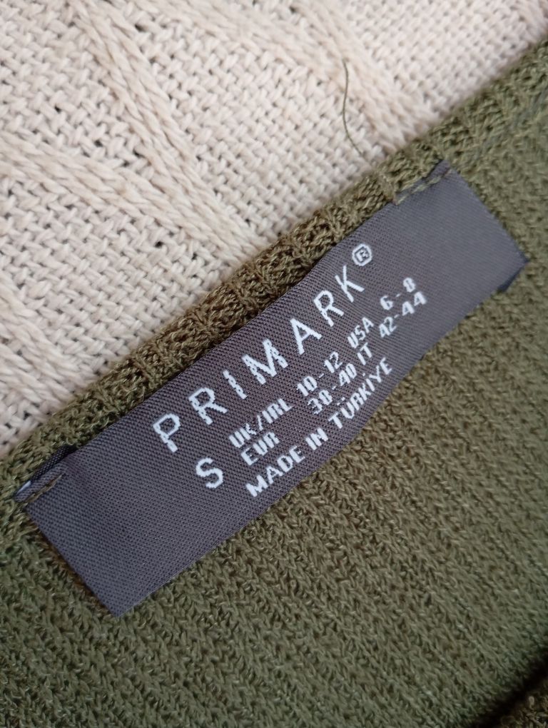 PRIMARK S-M obcisła sukienka midi w prążki khaki typu szydełkowa