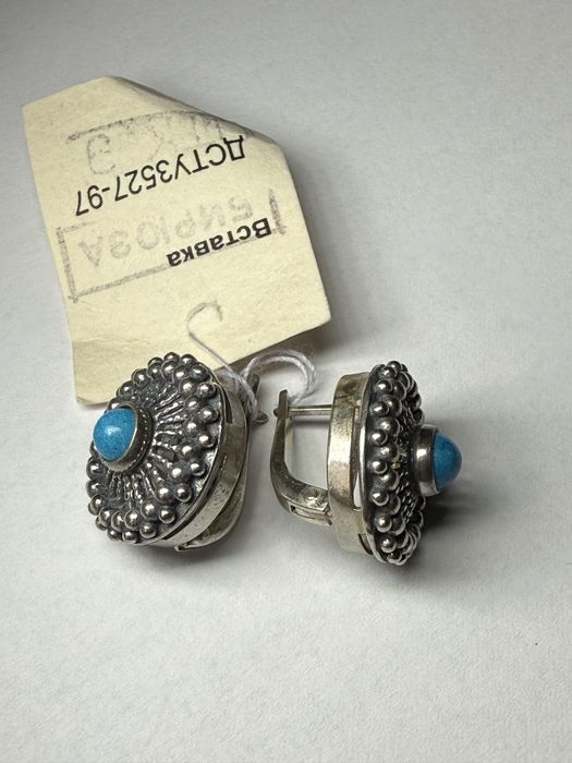 НОВІ срібні сережки з бірюзою ВІНТАЖ 925 проба