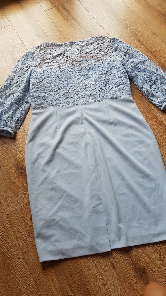 klasyczna piękna sukienka Ralph Lauren koronkowa niebieska 42 XL