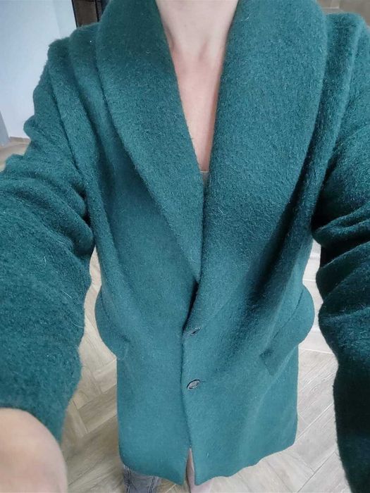 Zara płaszcz wełna alpaka owcza i moher szmaragd oversize