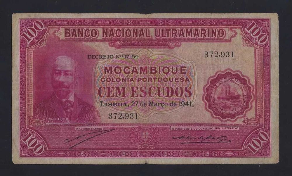 nota Moçambique 100 Escudos 1941 P-77 F++ Extra Rare