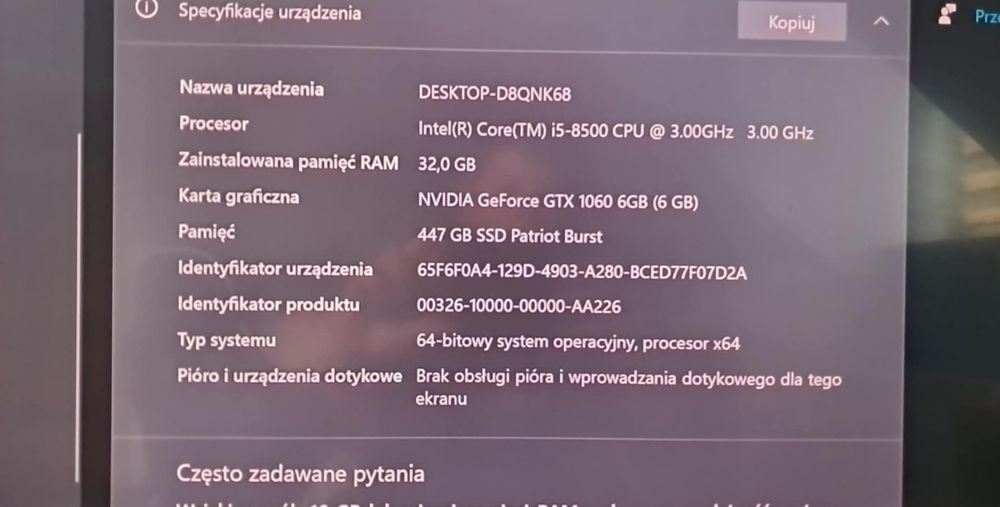 Komputer do gier – i5-8500 / GTX 1060 6GB / 32GB RAM / SSD


---

Komp