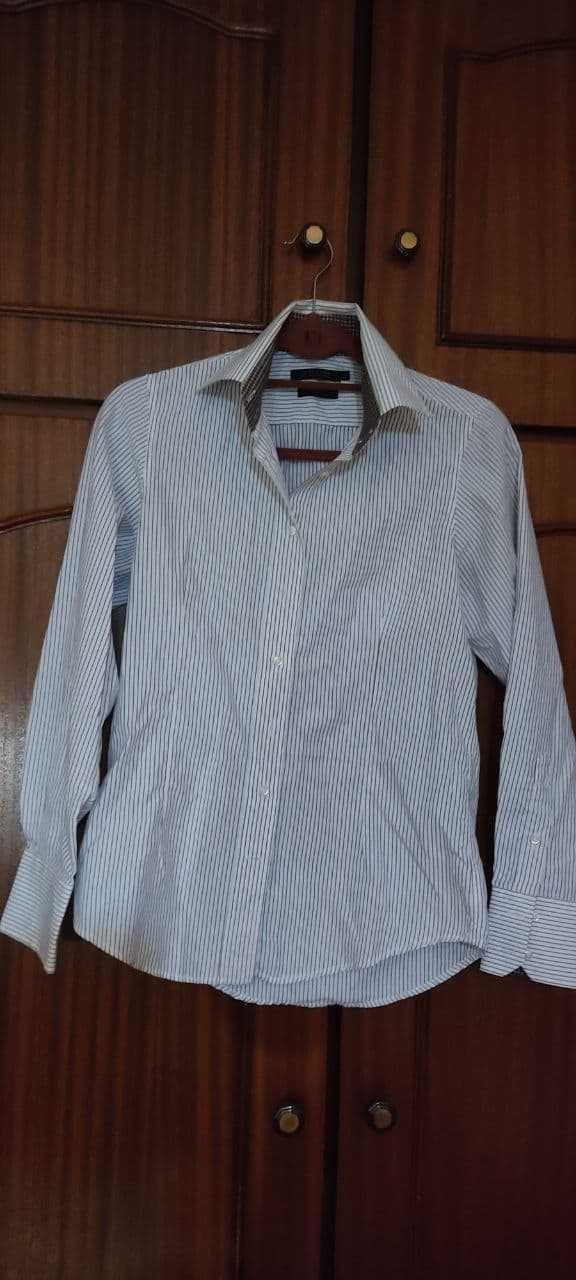 Camisa branca às riscas castanhas NOVA