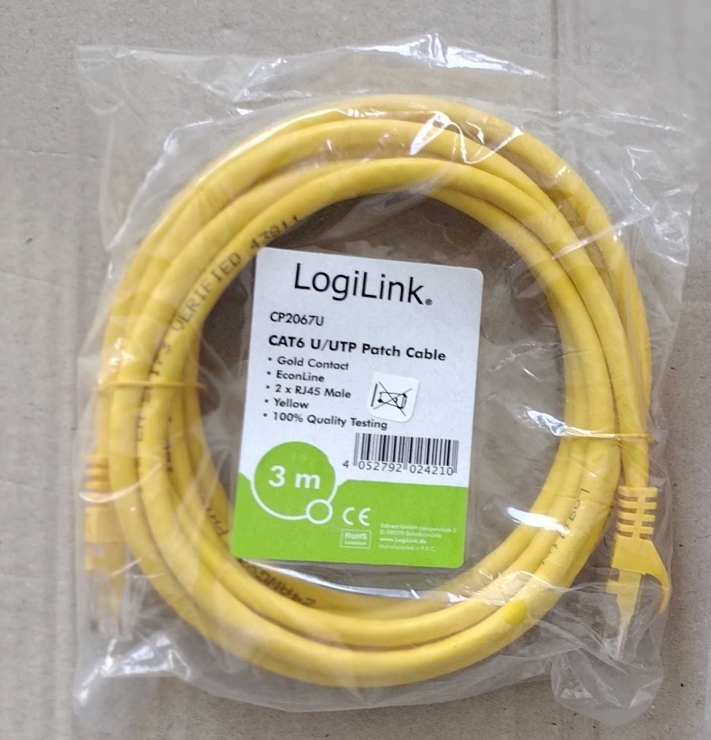 Patchcord cat.6 RJ45 U/UTP LogiLink CP2067U 3m żółty Yellow