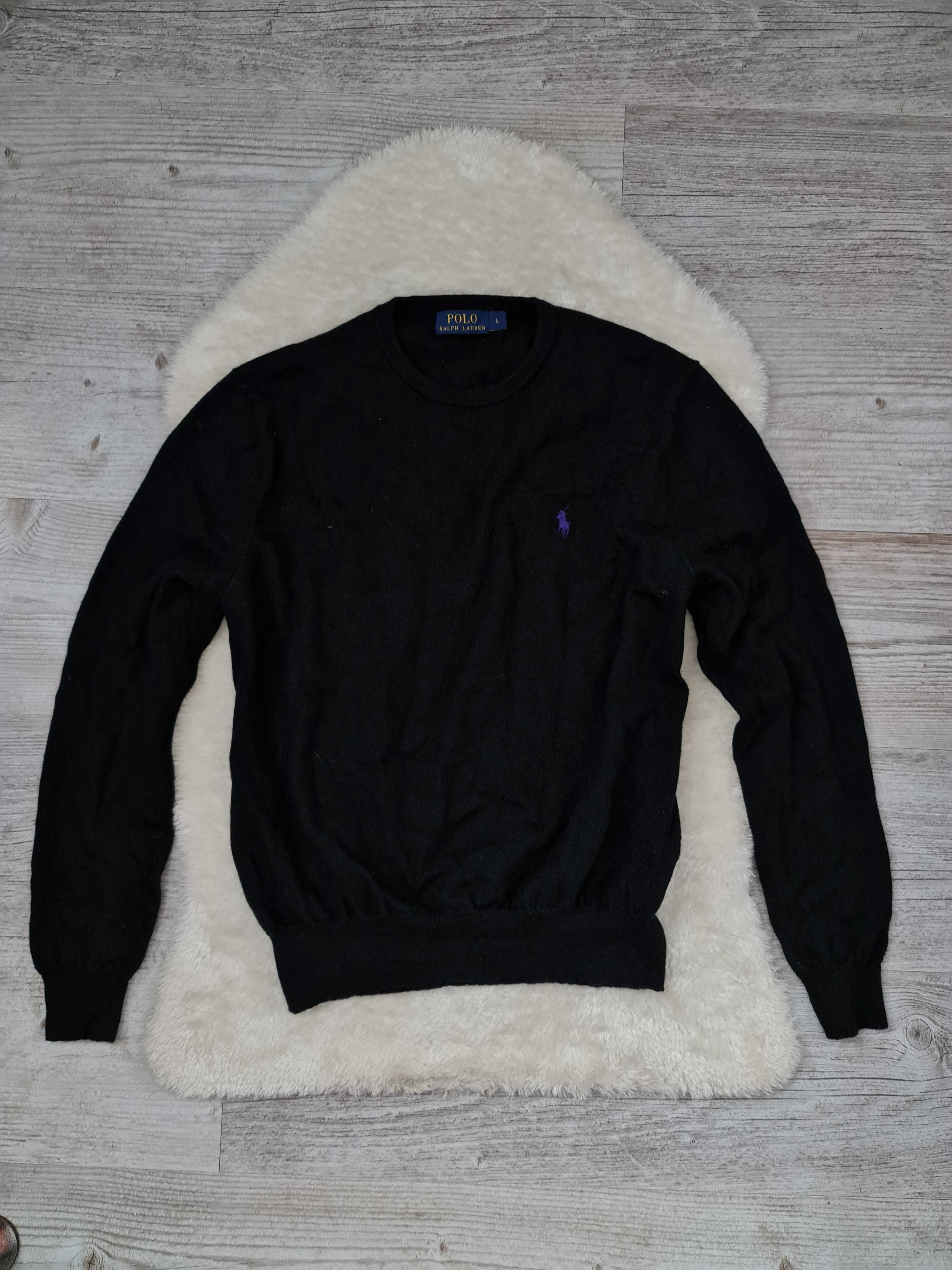 Sweter Polo Ralph Lauren Rozmiar L Czarny 100% Wełna , Wełniany Logo