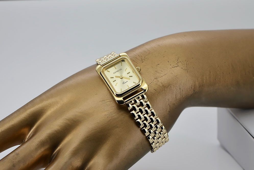 Złoty zegarek z bransoletą damską 14k włoski Geneve lw003y&lbw004y
