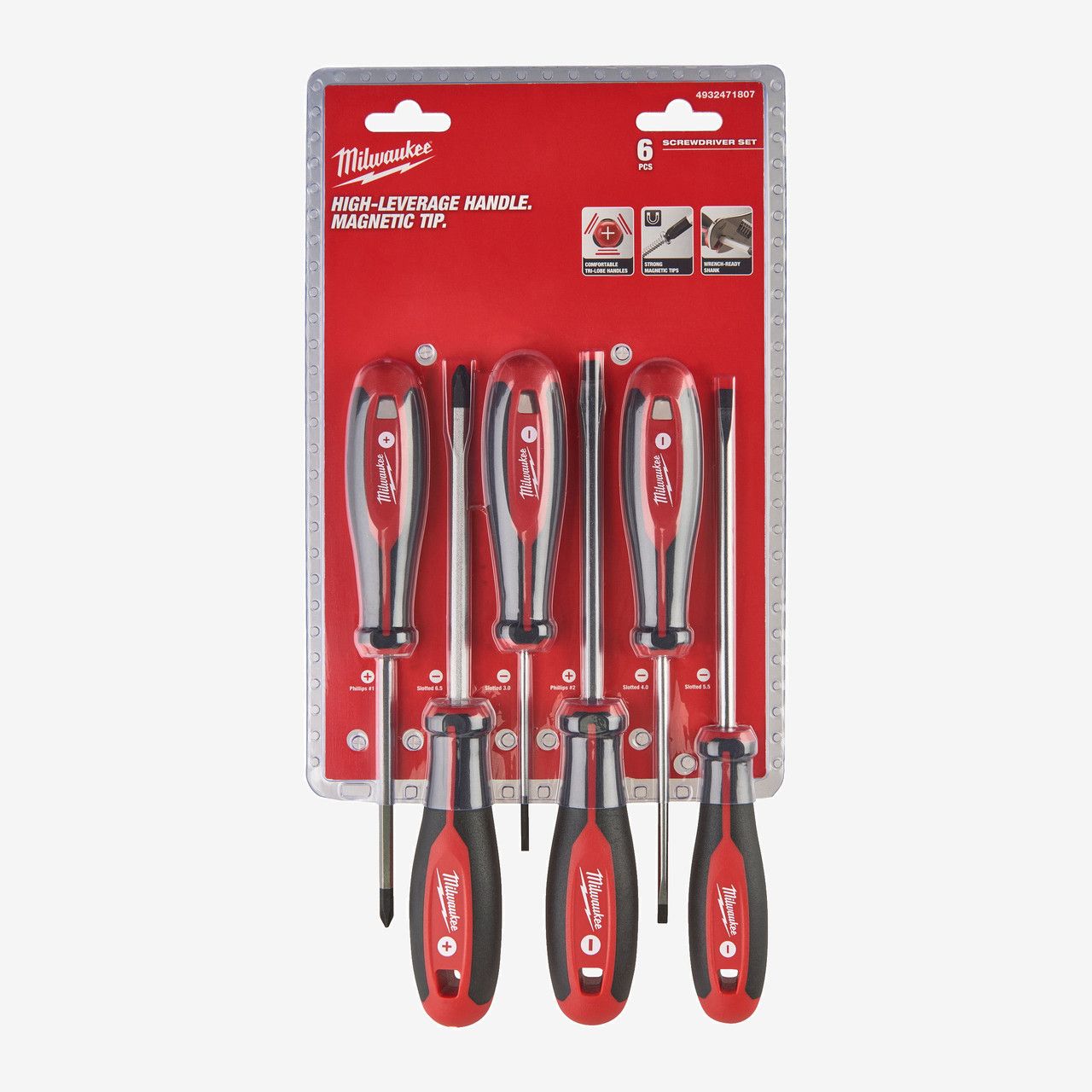 Набір викруток магнітних Milwaukee PH1,PH2,SL3,SL4,SL5.5,SL6.5 (6шт)
