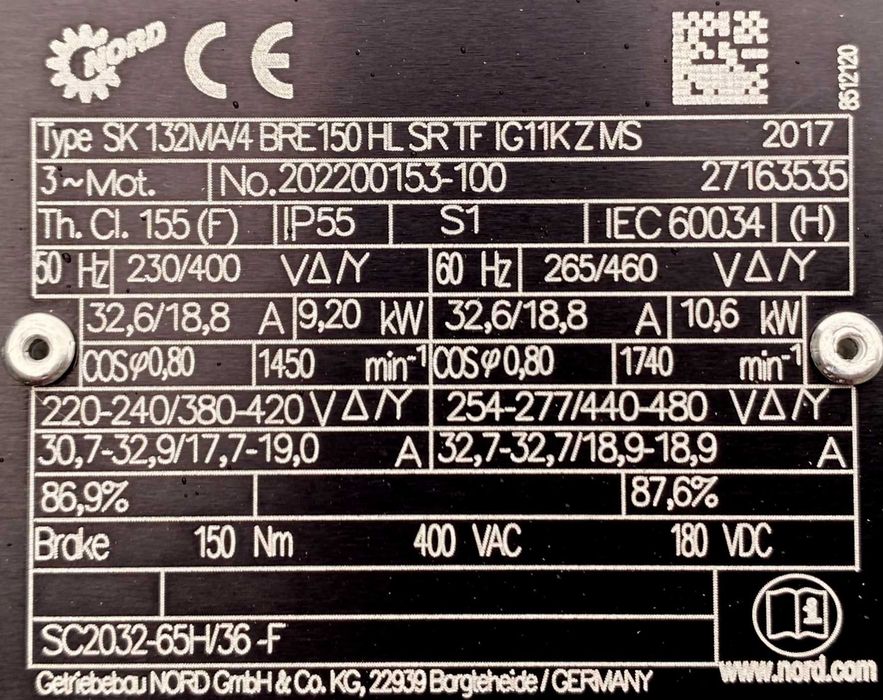 motoreduktor / przekładnia 9,2kW 46obr. HAMULEC NORD