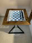 Stol stolik szachowy szachy loft szklo drewno grawer led