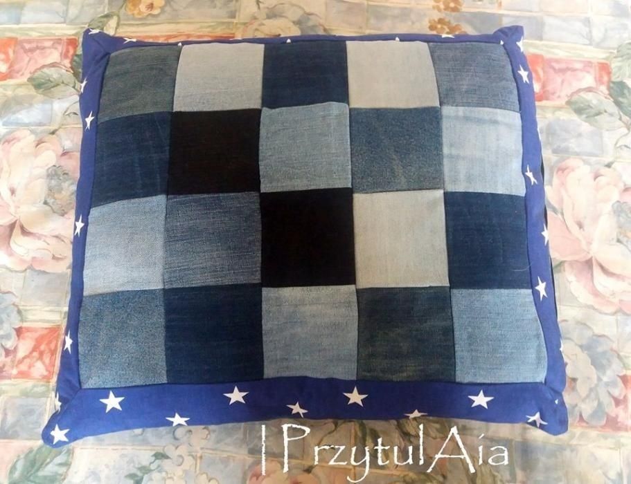Patchwork poszewka pokrowiec dżinsowy jeans poduszka