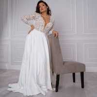 Suknia ślubna ivory linia-A rękawy 48 4XL, 50 5XL, 52 6XL
