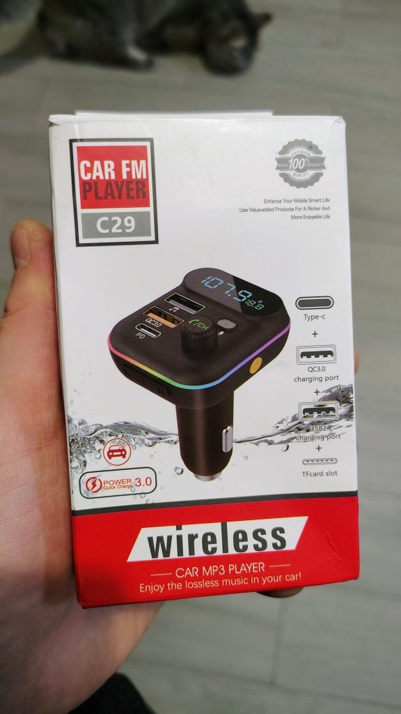 FM-модулятор C29 трансмітер ФМ з LED дисплеєм Bluetooth RGB підсвітка