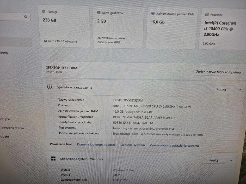 Komputer Dell Vostro 3888 i5 16gb ssd GTX 1050 2gb
Dell Vostro 3888
Ob
