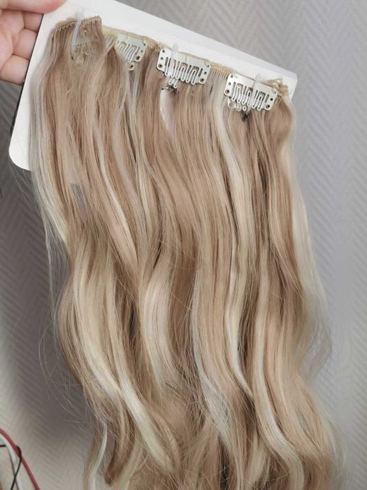 Doczepiane włosy clip in 65 cm pasma blond