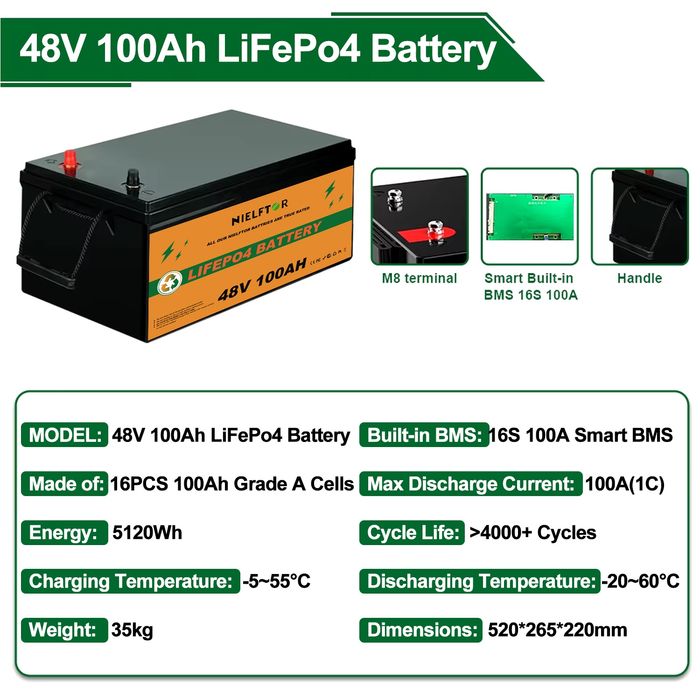 Новий акумулятор NIELFTOR LiFePO4  48V 100Ah  51.2V