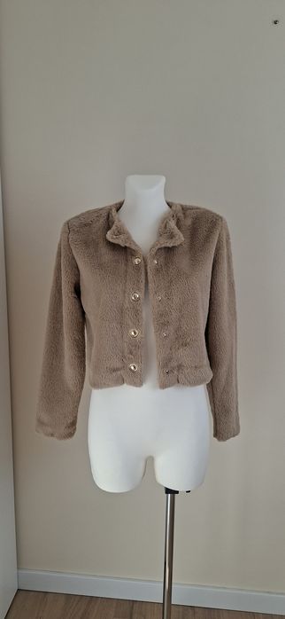 Futerko żakiet krótki narzutka miś długi rękaw kolor karmelowy H&M XS