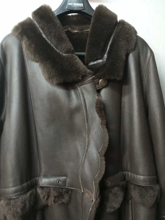 Nowy kożuch naturalny ciemny brąz