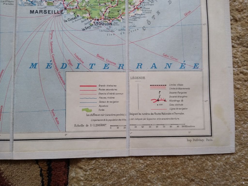 Mapa samochodowa Francji antyk